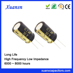 Small Size Radial 0.1 UF 50V Capacitor Electrolytic 6000Hours